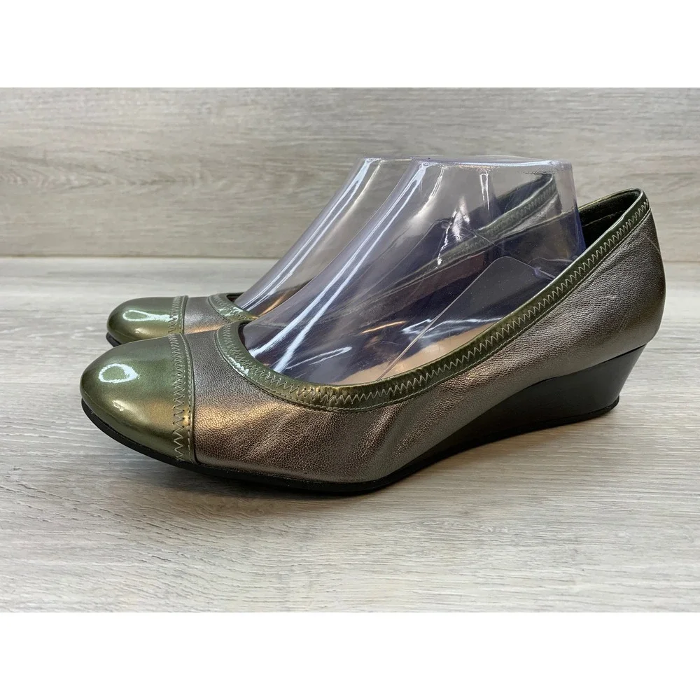 Cole Haan Air Tali Silver Metallic Leather Cap Toe Wedge Pumps 11 Comfort Shoes